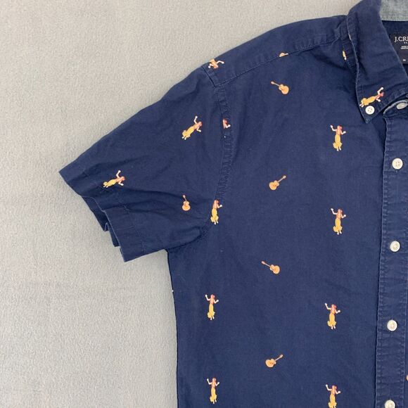 J. Crew Button Shirt Mens Size Medium Hawaii Girl Guitar Short Sleeve Blue - Picture 3 of 16
